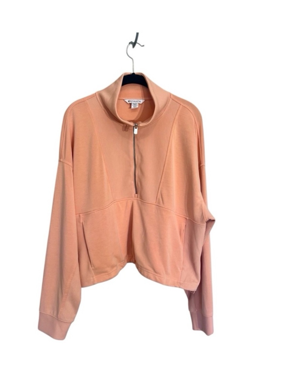 Athleta Seasoft Rib 1/4 Zip Popover sweatshirt peach sz XL soft lounge wear